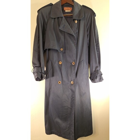 VTG 80's WORTHINGTON Trench Coat Women's Sz XL Blue Classic Timeless Outerwear - Picture 1 of 13